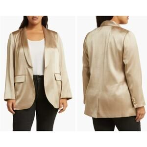 MADEWELL Metallic Satin Oversize Blazer In Matchstick Size 16W